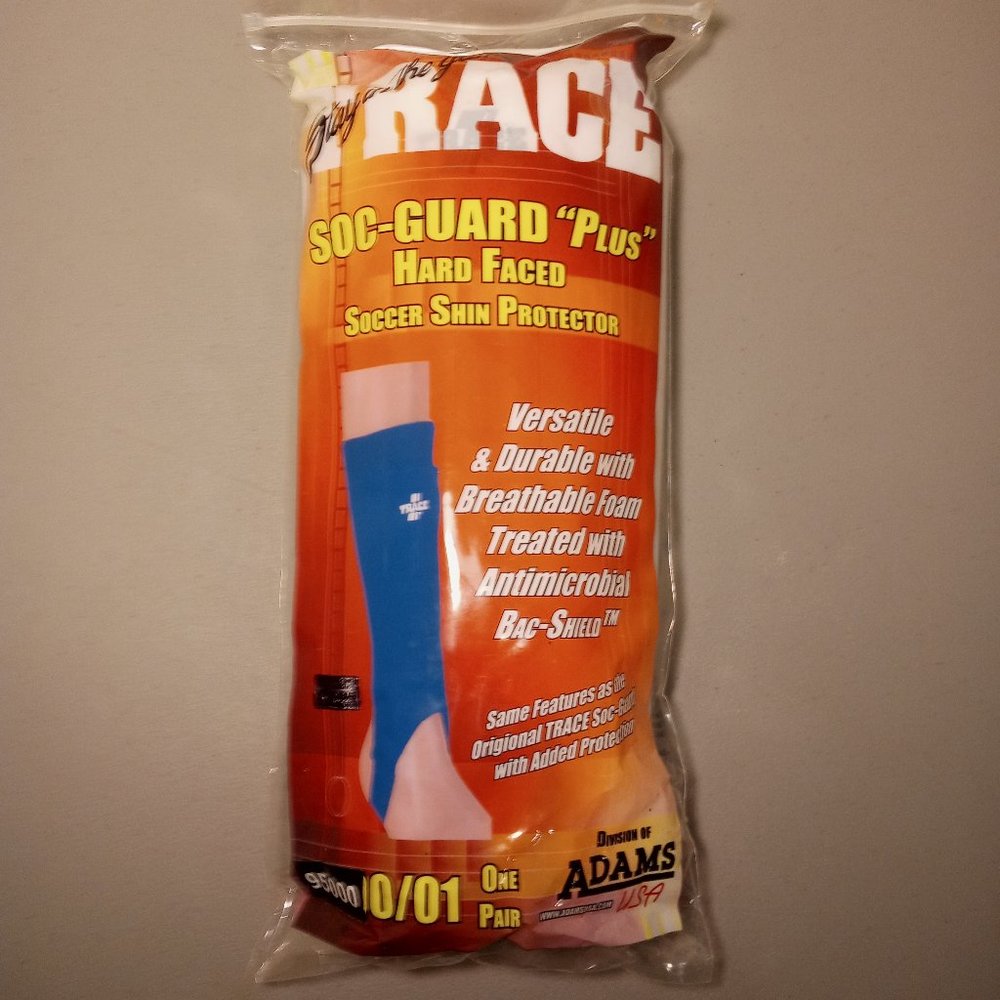 Trace SOC-Guard "Plus" Hard Faced Soccer Shin Protector White Large NEW